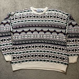 Vintage Duplex Designs Sweater Mens XL Aztec Tribal Geometric Knit Ramie Cotton